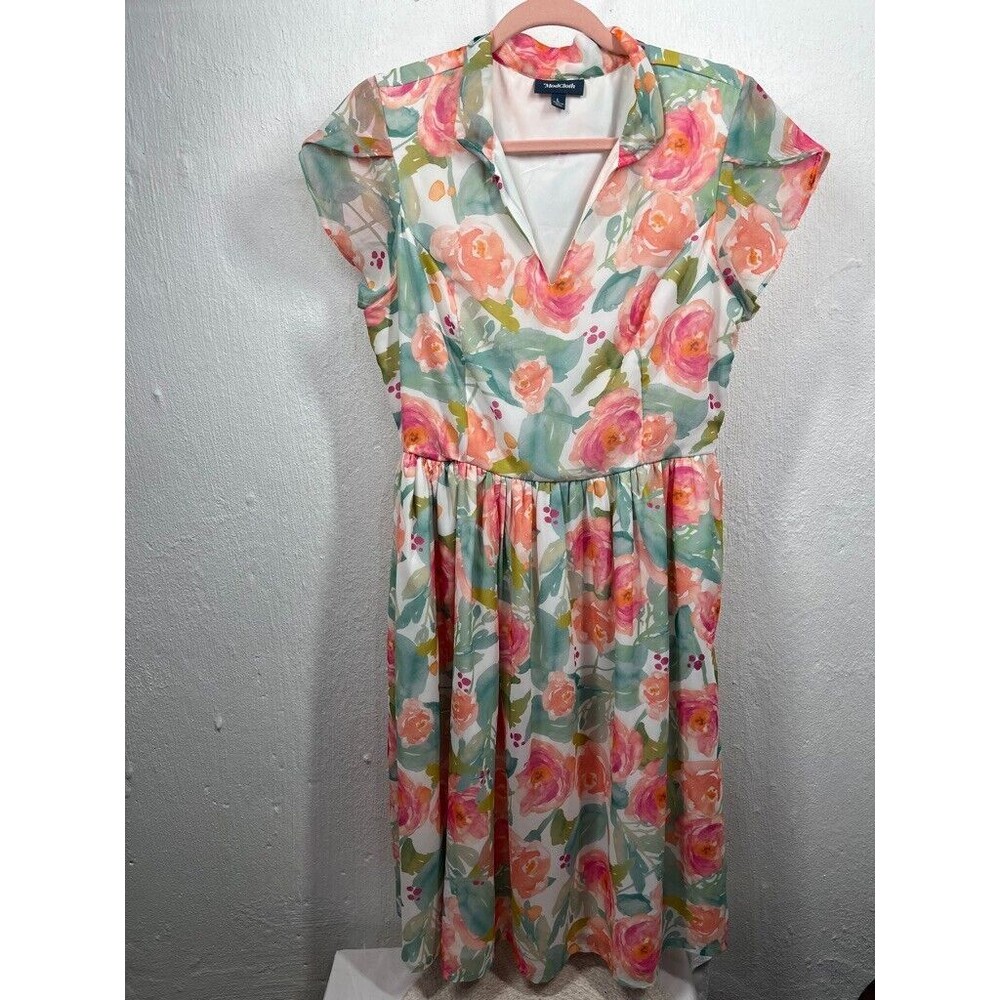 MOD CLOTH WOMENS LARGE SHEER LINED SIDE ZIP FLORAL DRESS